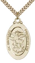 14KT GOLD FILLED ST MICHAEL PENDANT ON A CHAIN - 1 1/8" x 5/8"